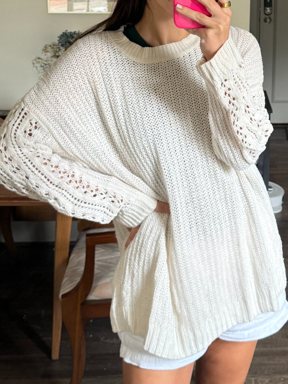 American Eagle Cream Chunky Knit Oversized Sweater Size M
